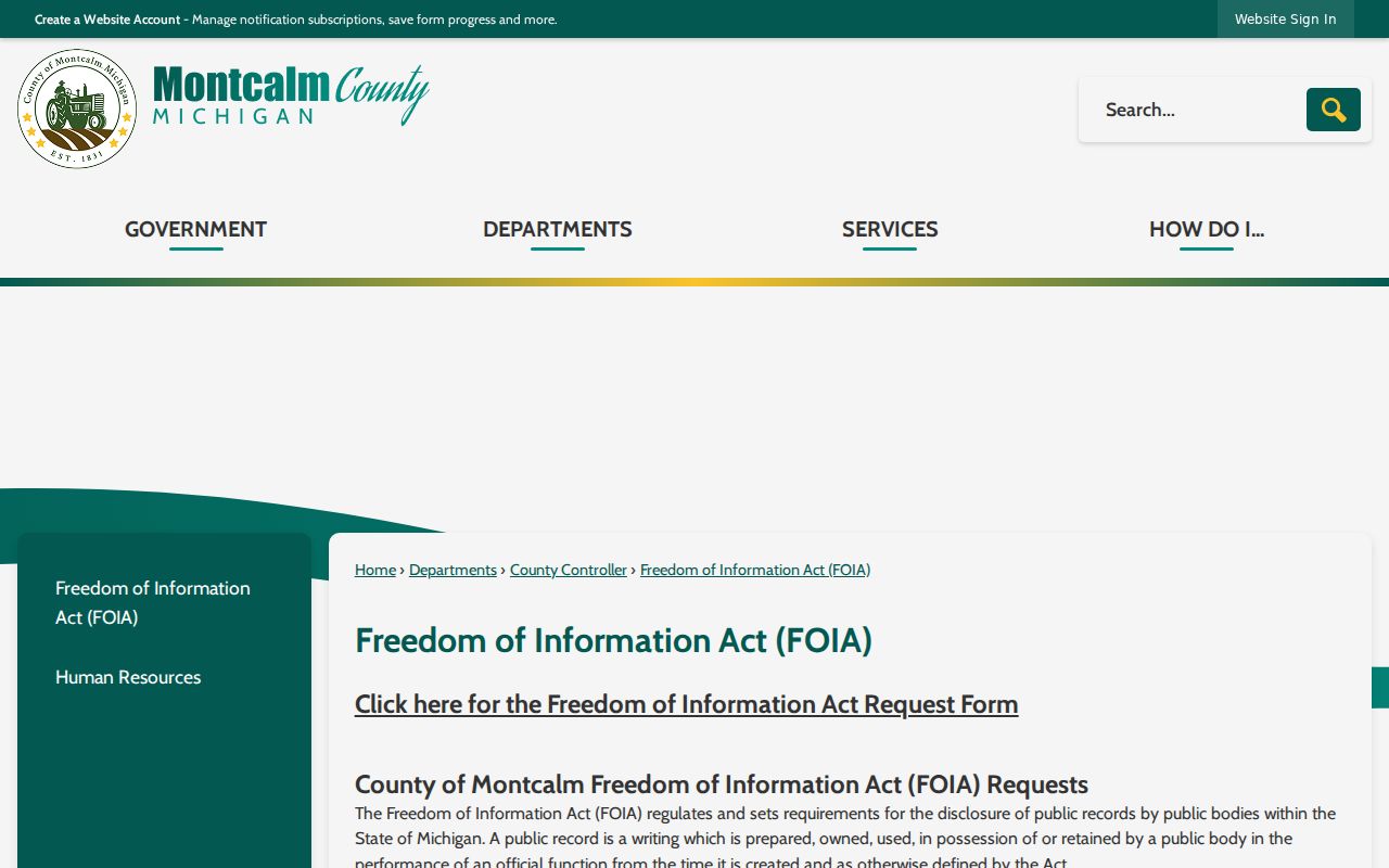 Montcalm County record request submission methods page used for bench warrant documentation