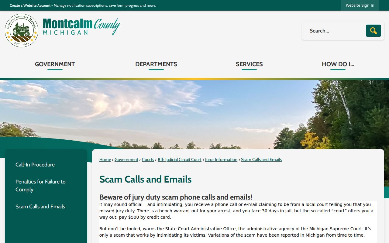Montcalm County warning about fake bench warrant payment calls