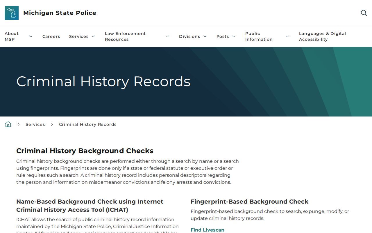 Michigan State Police page noting that warrant information is excluded from Montcalm County record searches