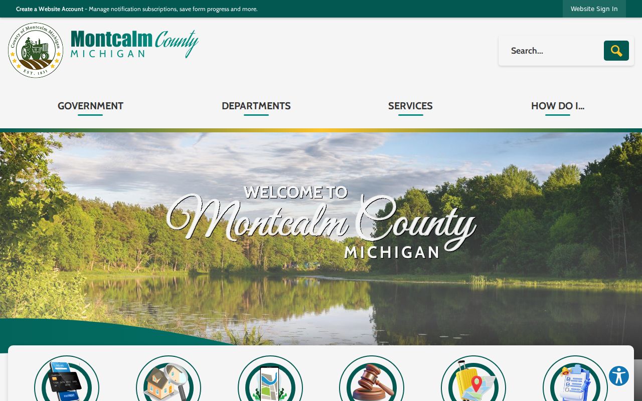 Montcalm County homepage header used to route warrant records questions