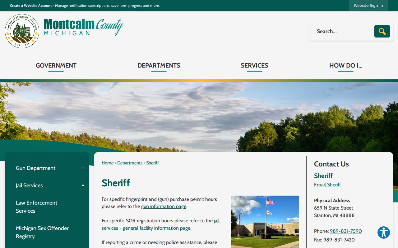Montcalm County Sheriff contact block used for warrant records routing